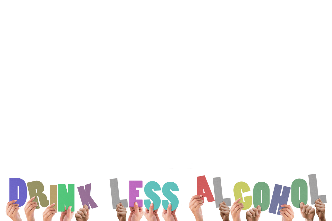 Hands Holding Drink Less Alcohol Text on Transparent Background