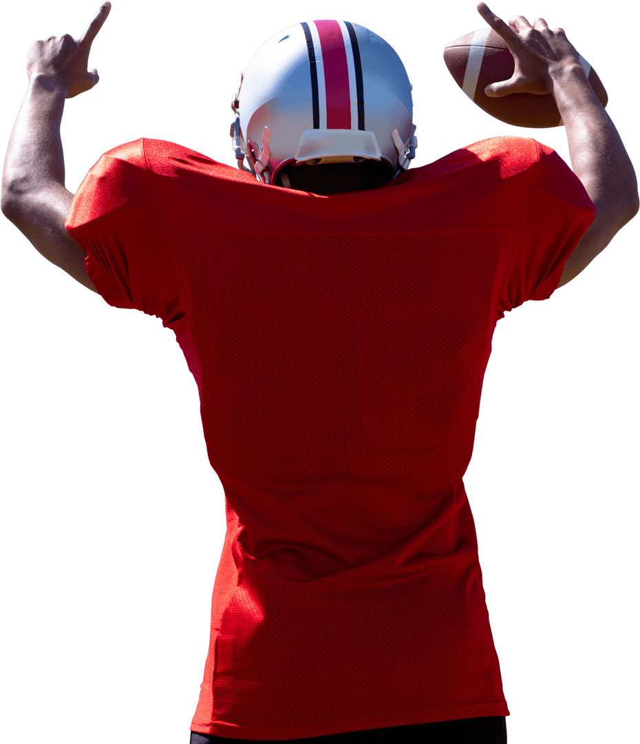 Rugby Player Celebrating with Ball on Transparent Background