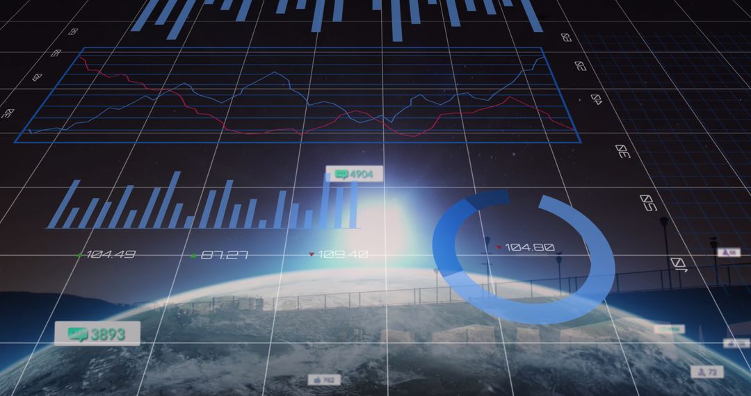 Global Financial Data Overlay with Earth Horizon View