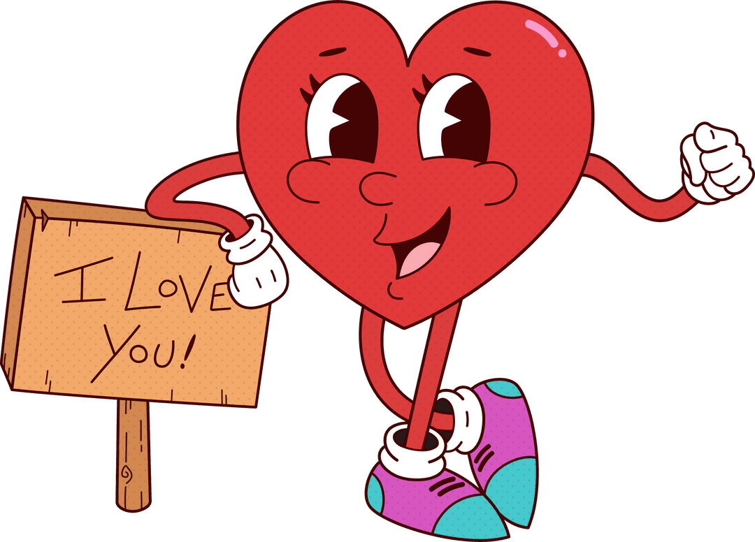 Whimsical Heart Character Holds Romantic I Love You Sign Illustration