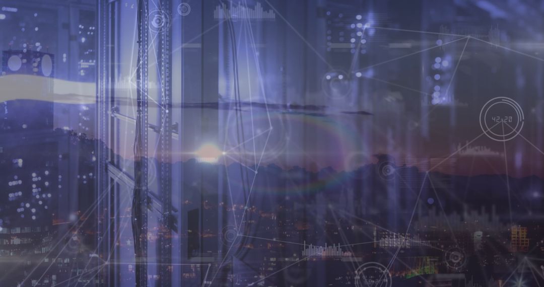 Futuristic Data Network Interface Over City Skyline