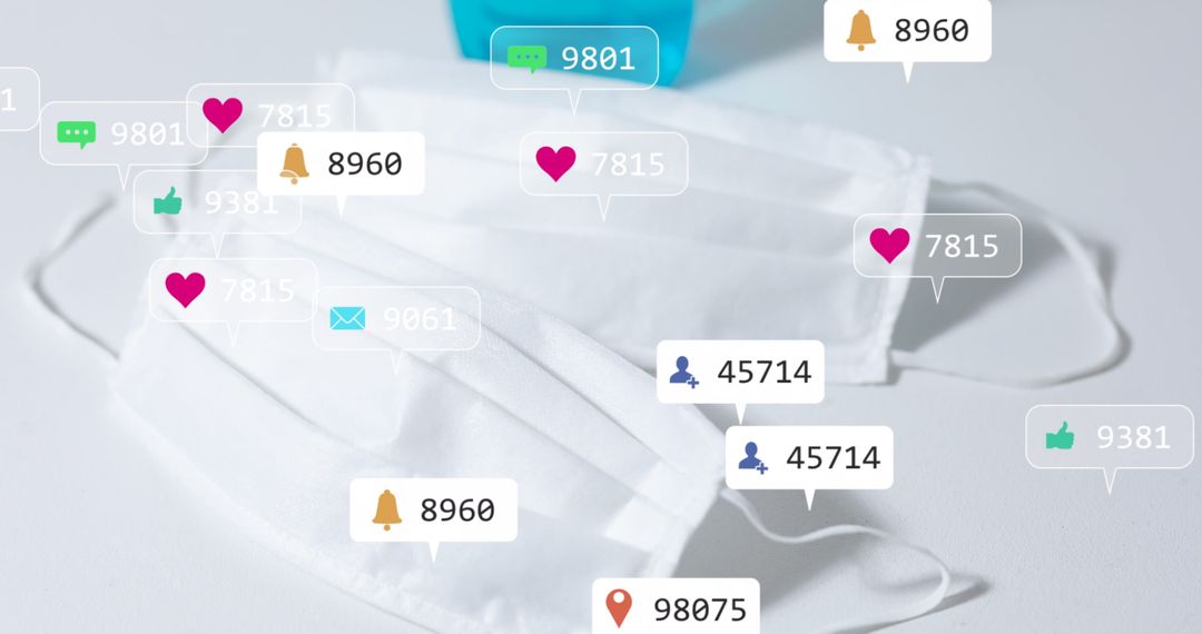 Face Masks with Social Media Icons Representing Digital Communication