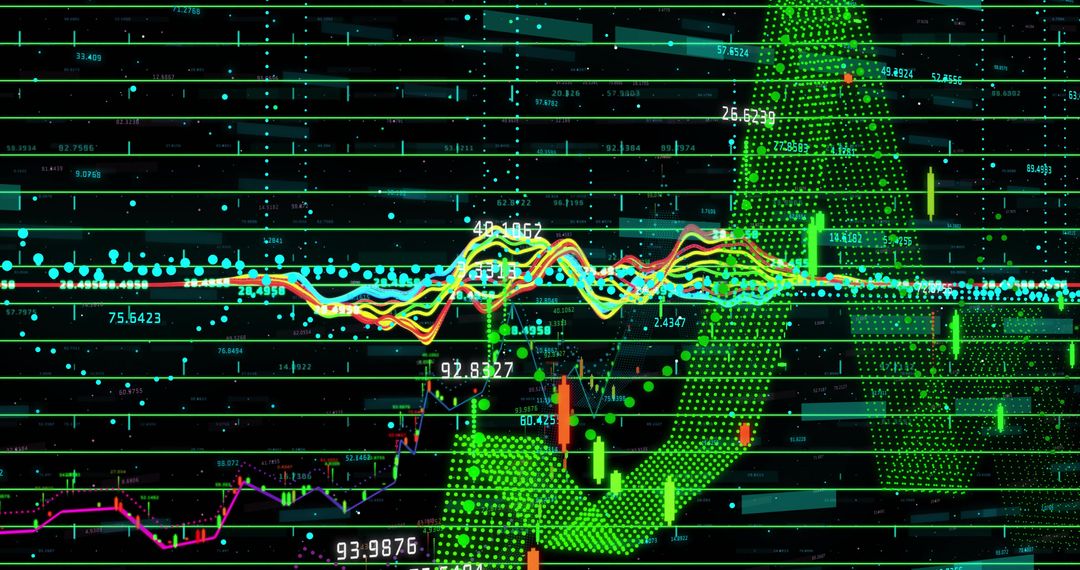 Dynamic Financial Data Chart with Green Red Candlesticks and Trend Lines