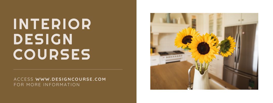 Interior Design Courses Advertisement with Sunflowers Vase - Download Free Stock Templates Pikwizard.com