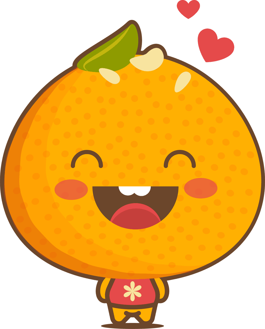 Cheerful Orange Character with Heart Icons on Transparent Background