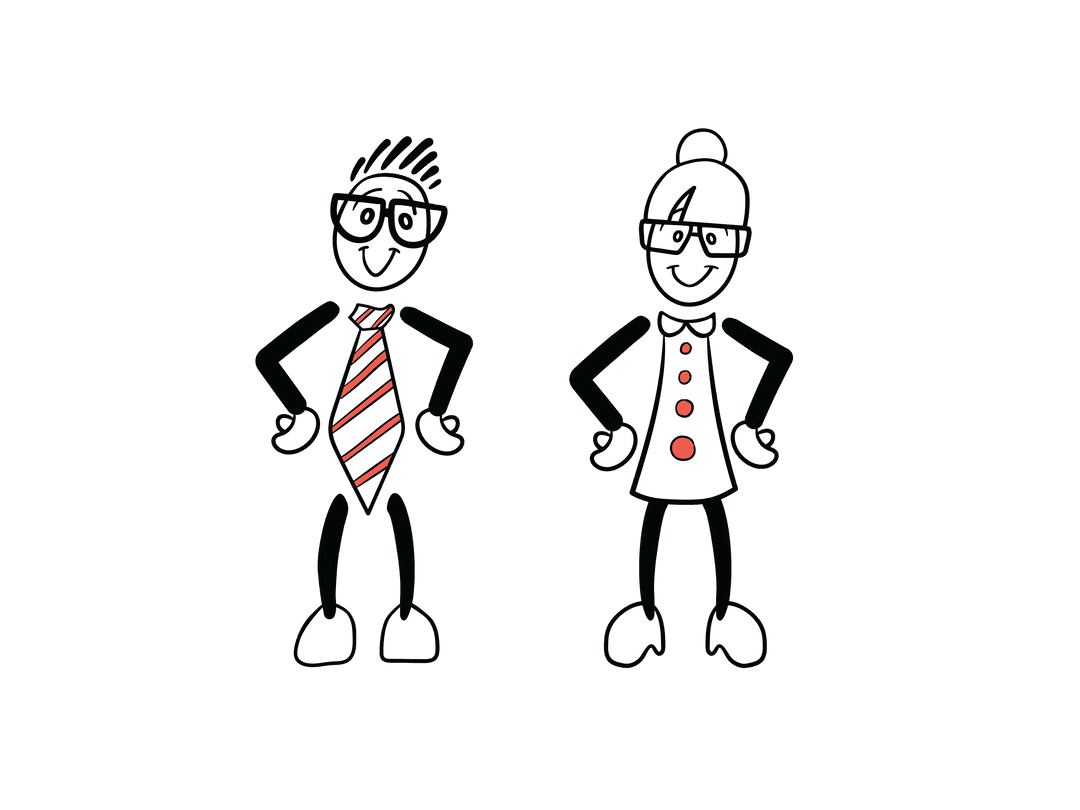 Cartoon Couple in Glasses on Transparent Background