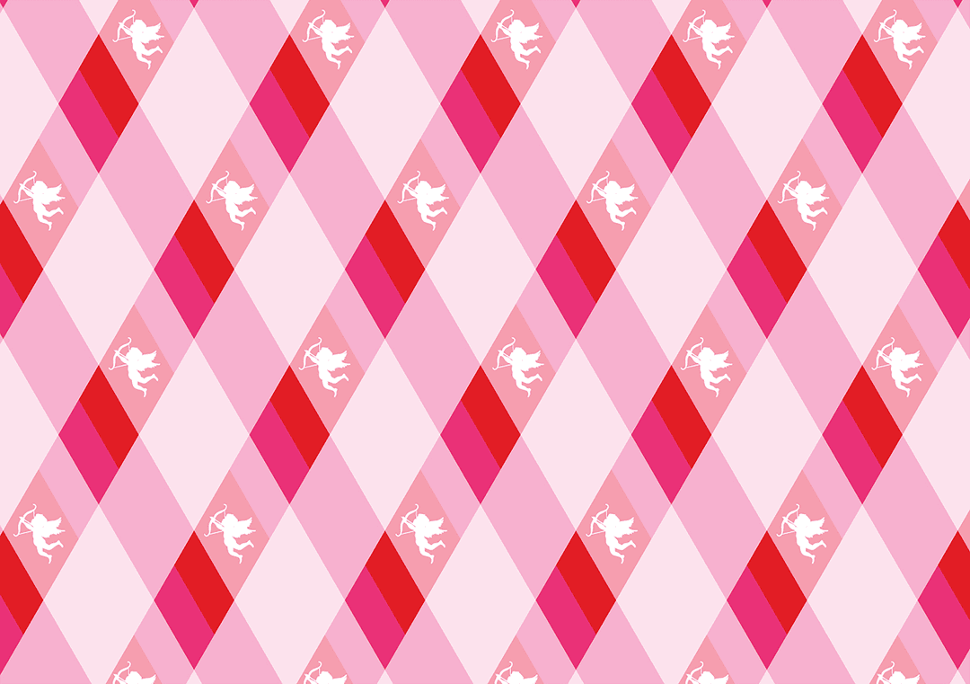 Argyle Pattern on Transparent Background with Cupid Silhouettes