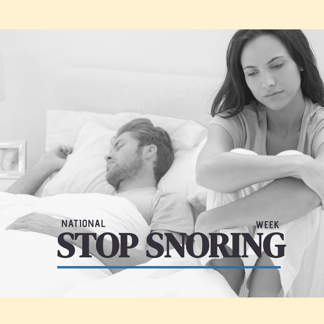 Stop Snoring Week Awareness: Woman Awake Next To Snoring Partner in Bed - Download Free Stock Templates Pikwizard.com