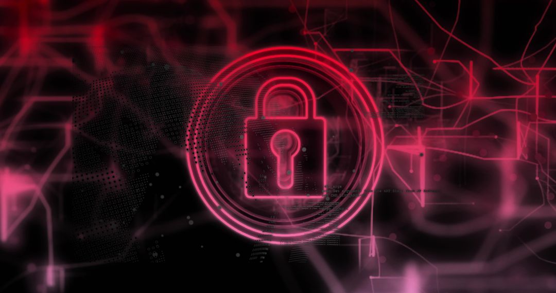 Glowing Red Padlock in Digital Network Illustration