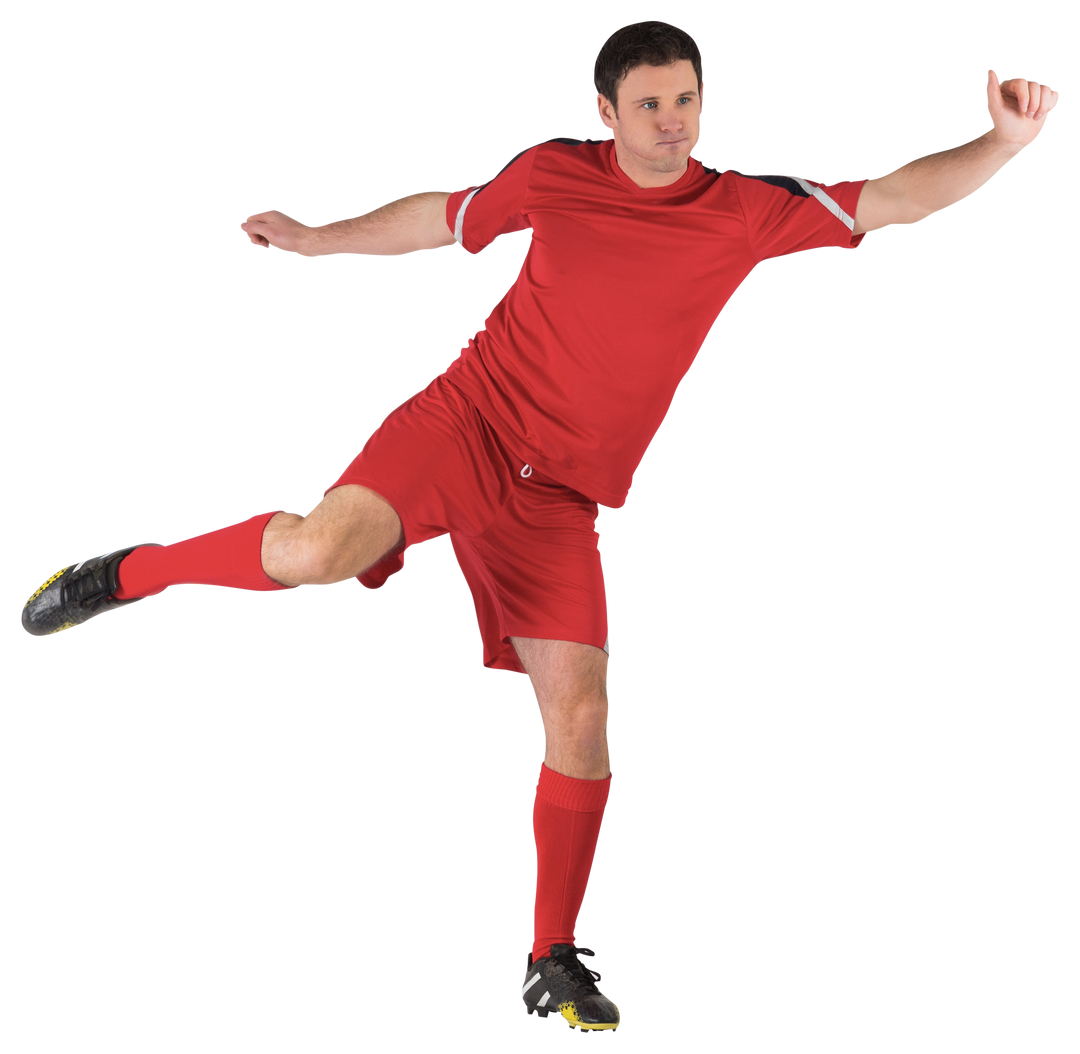 Football Player in Red Kicking Ball on Transparent Background - Download Free Stock Images Pikwizard.com