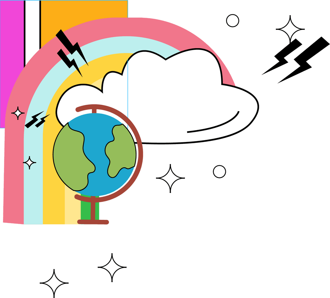 Whimsical Transparent Globe with Rainbow and Cloud