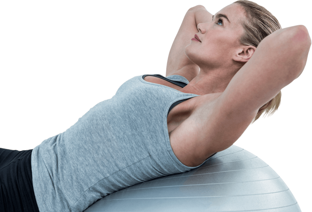 Transparent Background Woman Core Workout with Exercise Ball