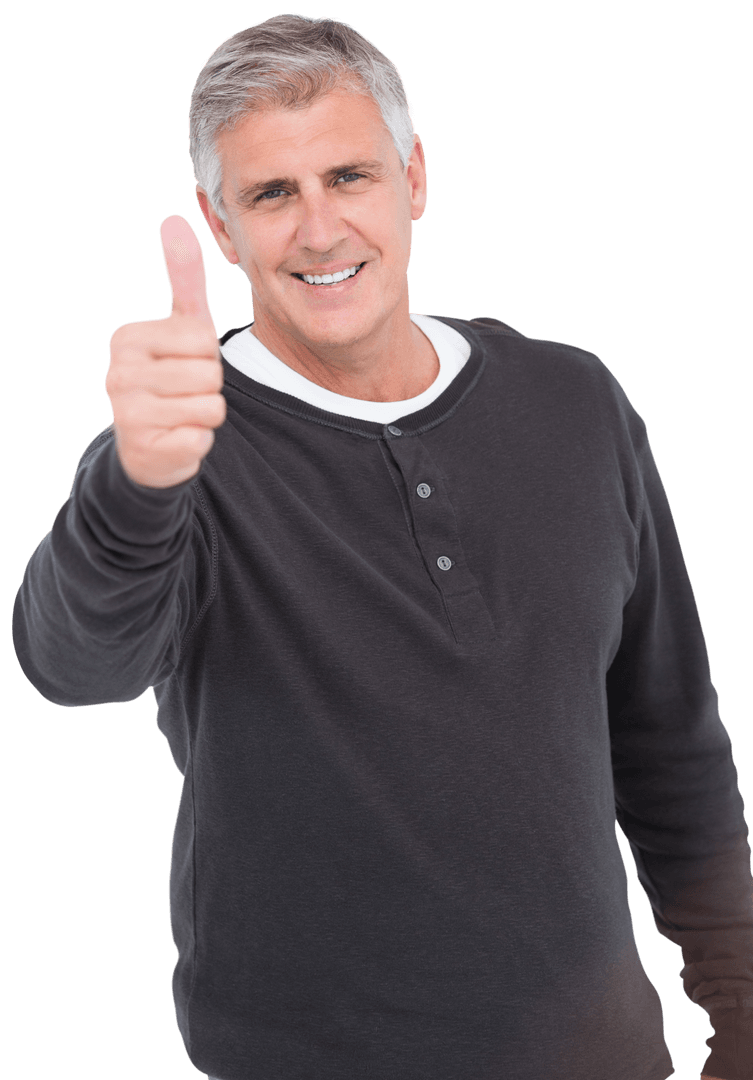 Confident Mature Man Giving Thumbs Up with Transparent Background