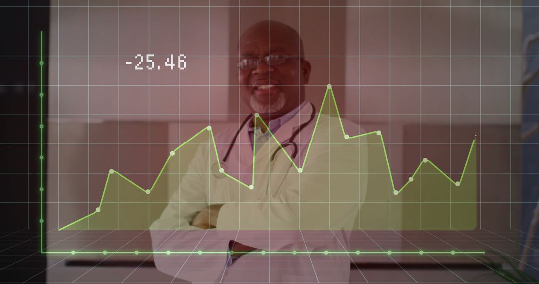 Senior Doctor Presenting Healthcare Analytics Overlay