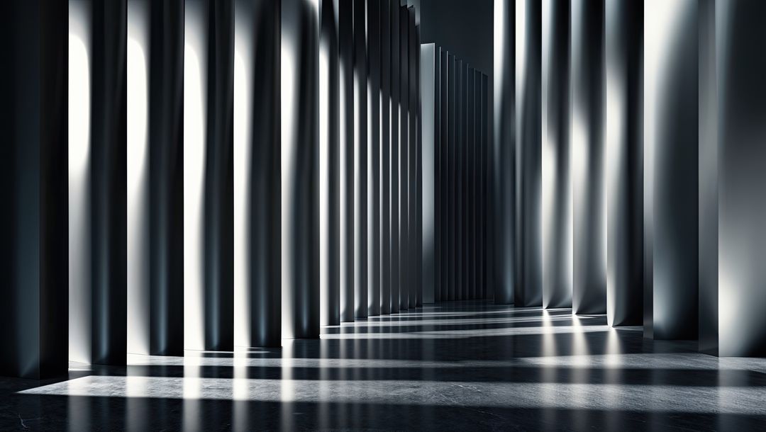 Modern Architectural Corridor with Metallic Columns and Light Openings