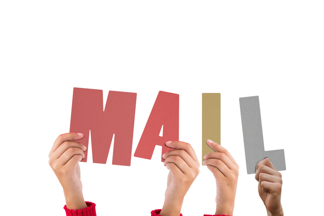 Hands Holding Letters Spelling MAIL on Transparent Background