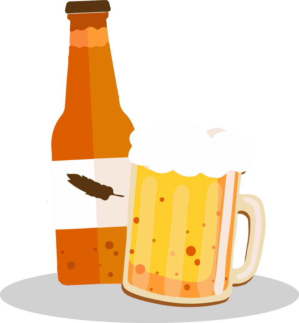 Craft Beer Bottle and Brewed Mug with Transparent Background