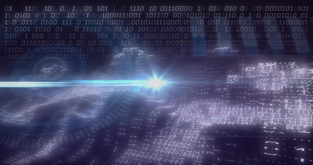 Shining Light Beam Glowing Through Digital Network