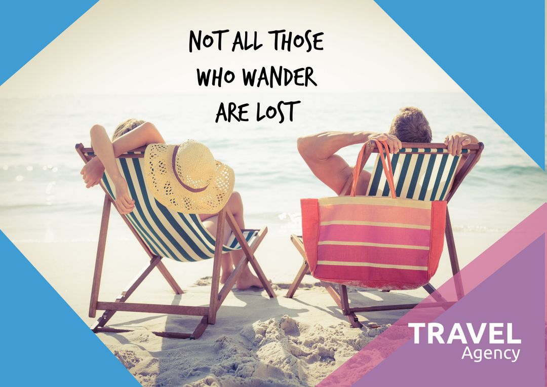 Couple Relaxing on Beach with Inspiring Travel Quote