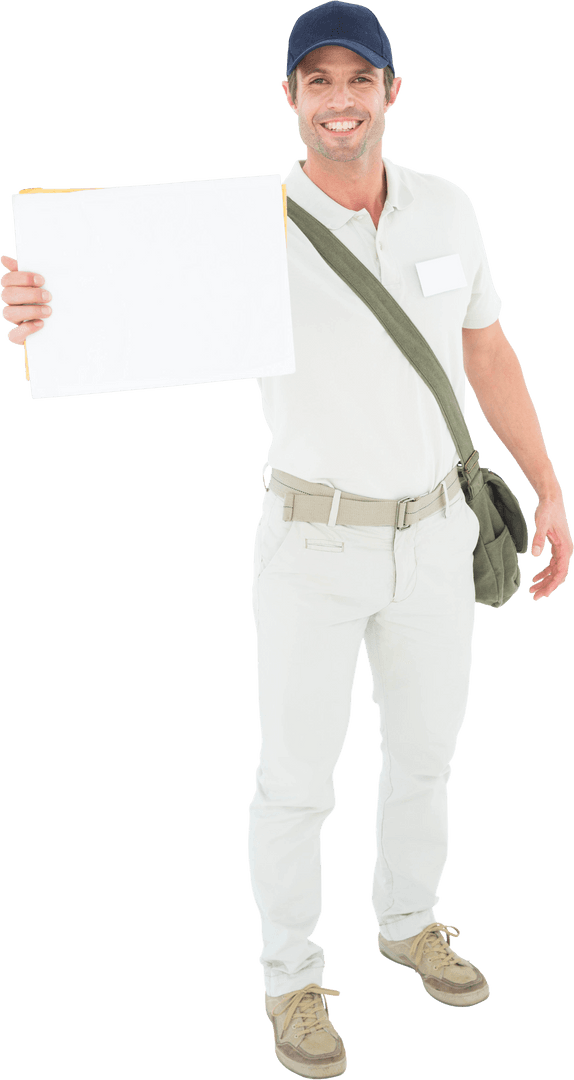 Transparent Smiling Courier Holding Envelopes Courier Services