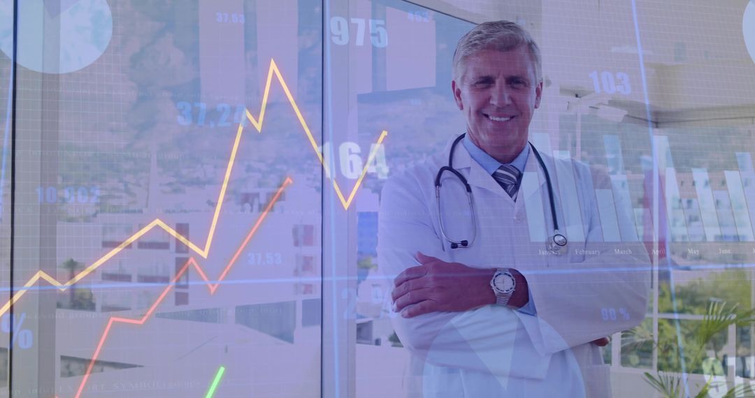 Doctor Analyzing Medical Data with Optimistic Growth Trends