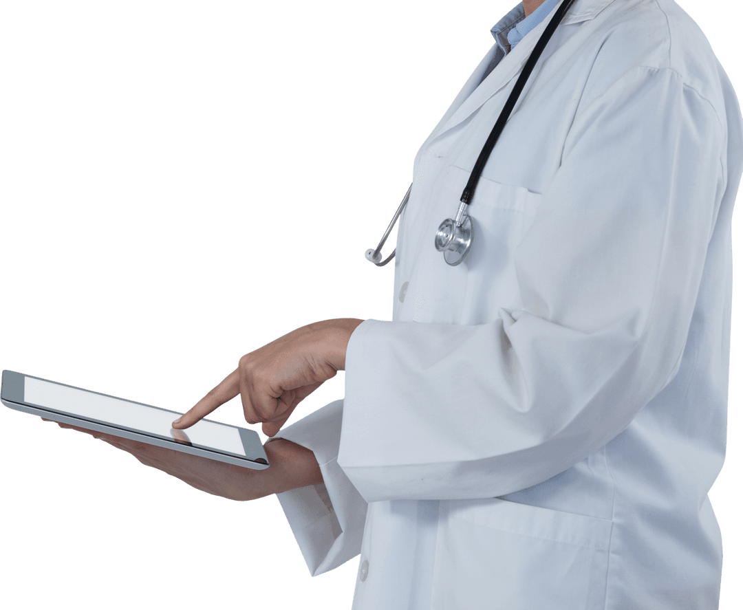 Transparent Scene of Doctor Using Digital Tablet in Hospital