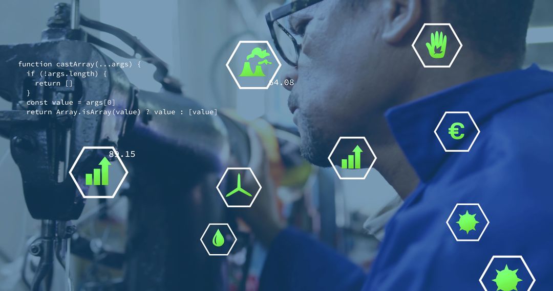 Technician Analyzing Industrial Processes with Data Visualizations