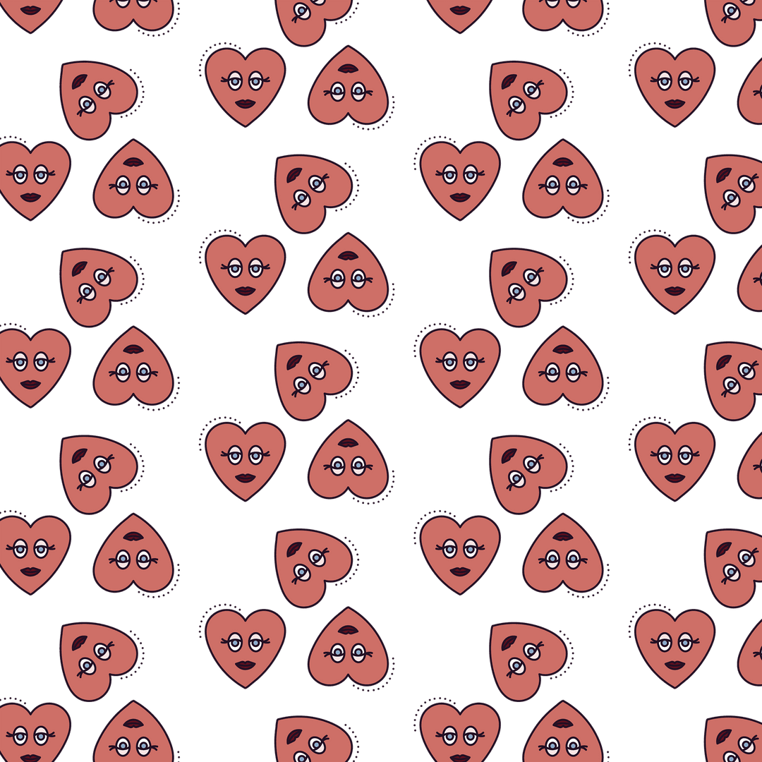 Transparent Red Heart Faces Seamless Pattern