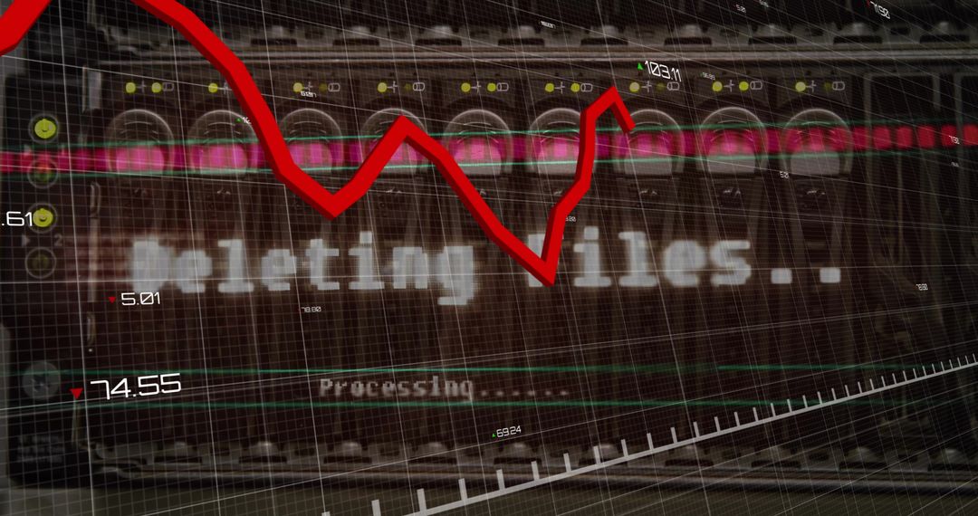 Red data trendline and server visualizing global computing concept