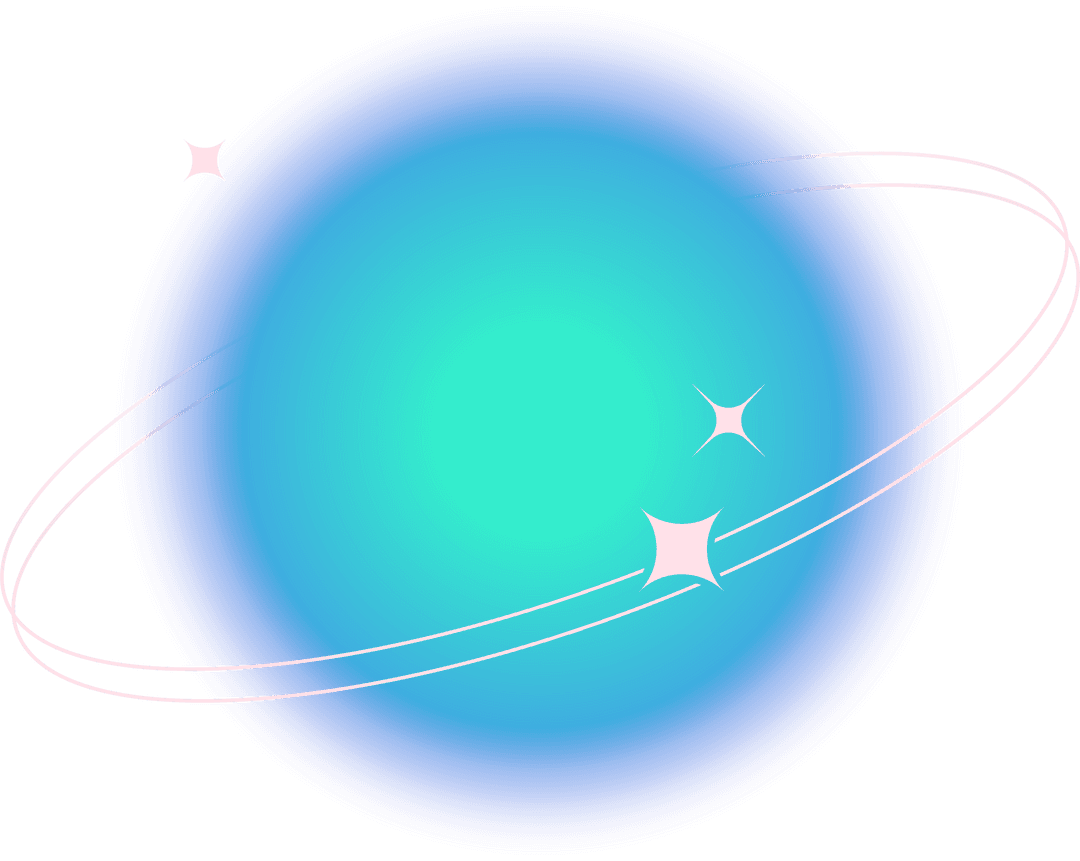 Glowing Teal Sphere with Futuristic Bands on Transparent Background