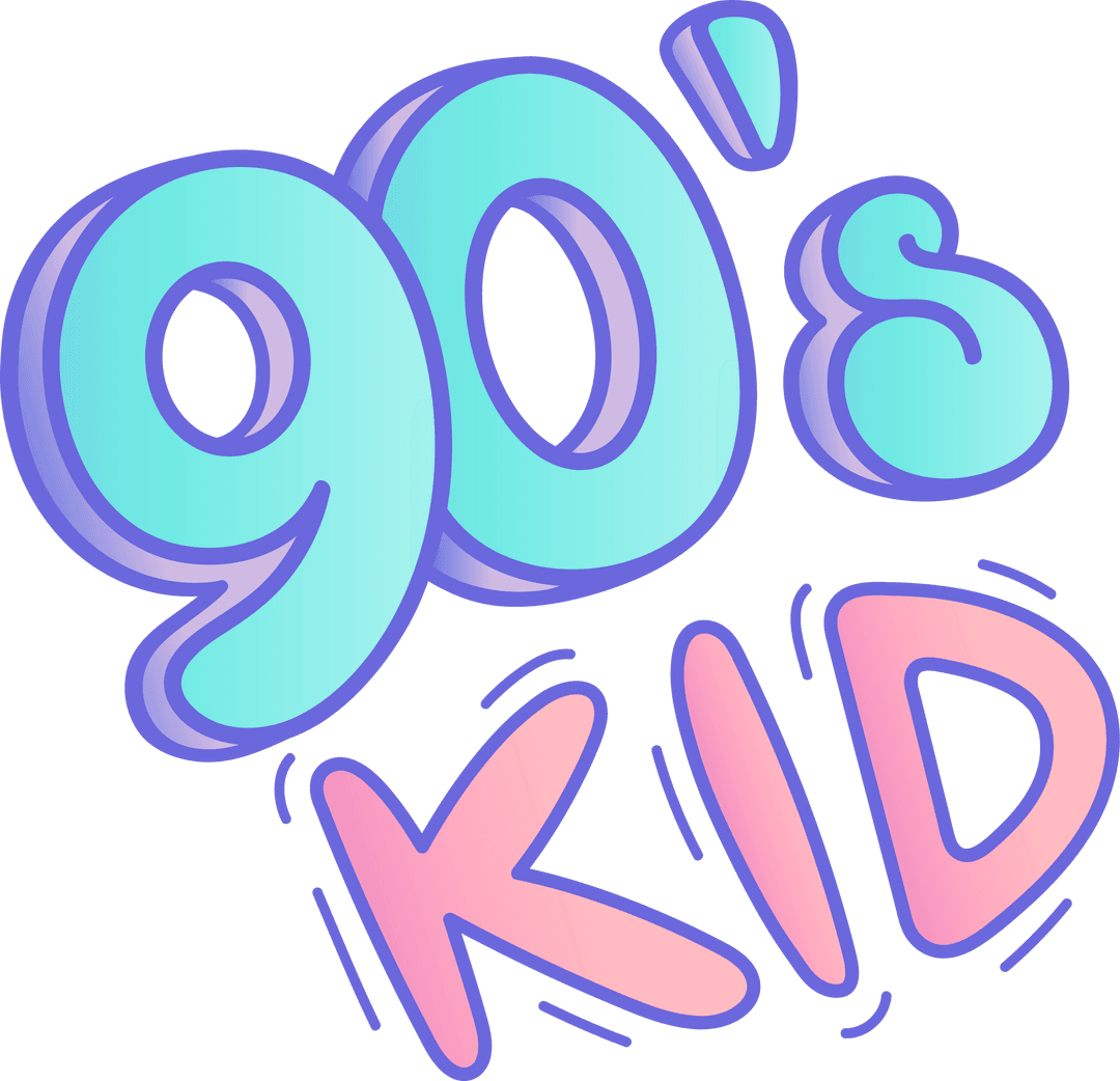 Retro 90's Kid Typography with Transparent Background