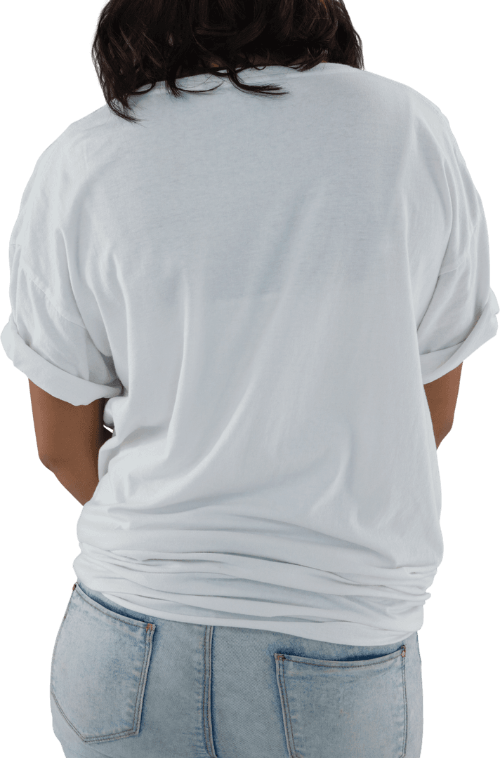 Casual Style Transparent Back View Woman in White T-Shirt