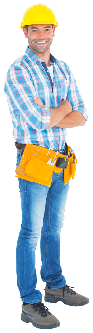 Cheerful Construction Worker in Transparent Background
