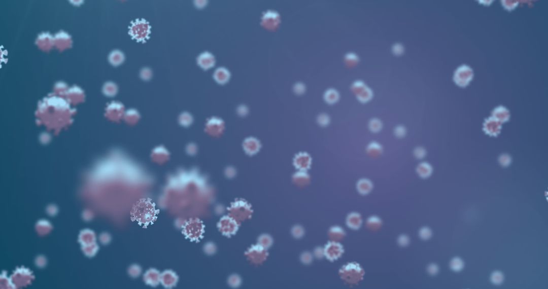 Floating Virus Cells Against Blue Background Symbolizing Pandemic