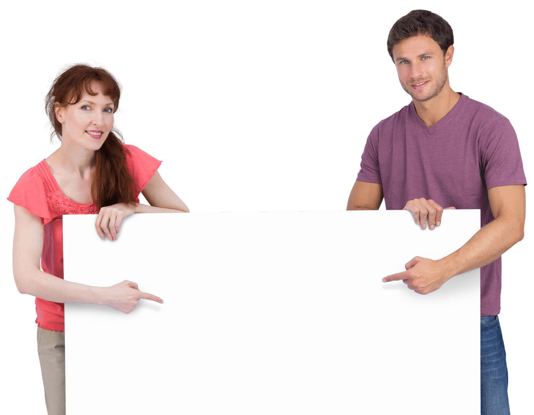 Couple Holding Blank Signboard On Transparent Background