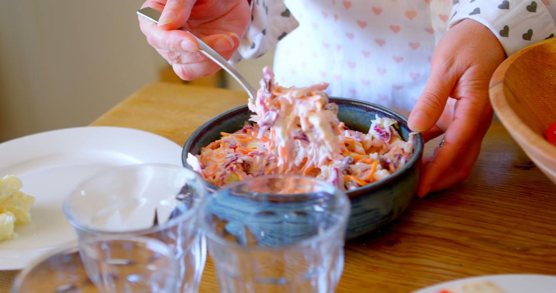 Homemade Coleslaw Served at Rustic Dining Table - Free Images, Stock Photos and Pictures on Pikwizard.com