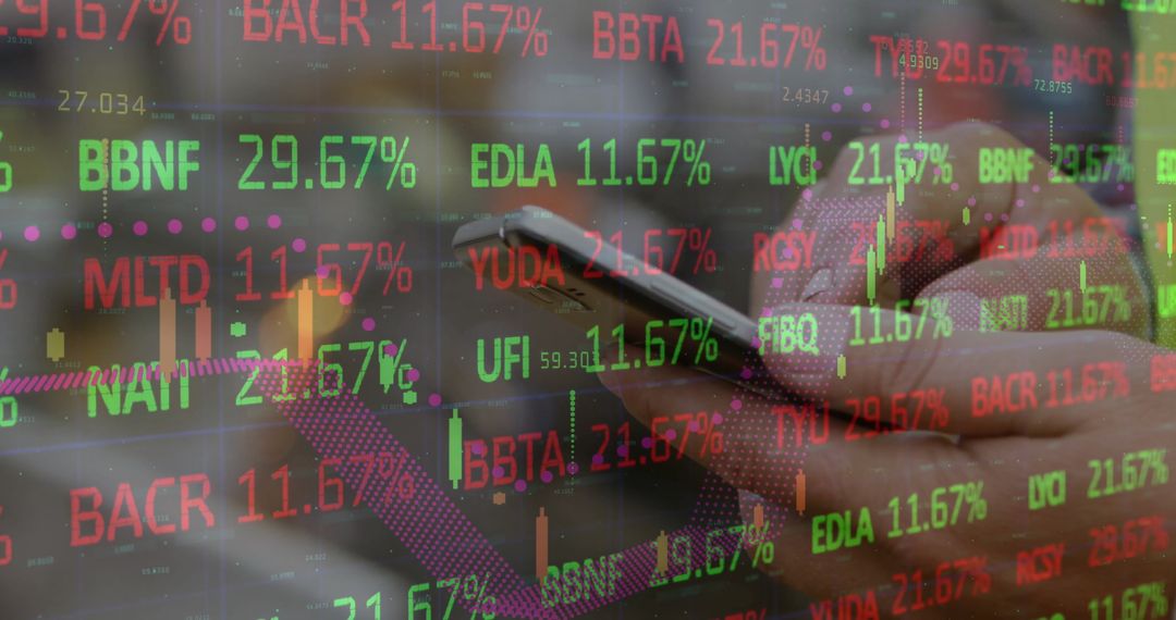 Intricate Overlay of Stock Market Data and Smartphone Use