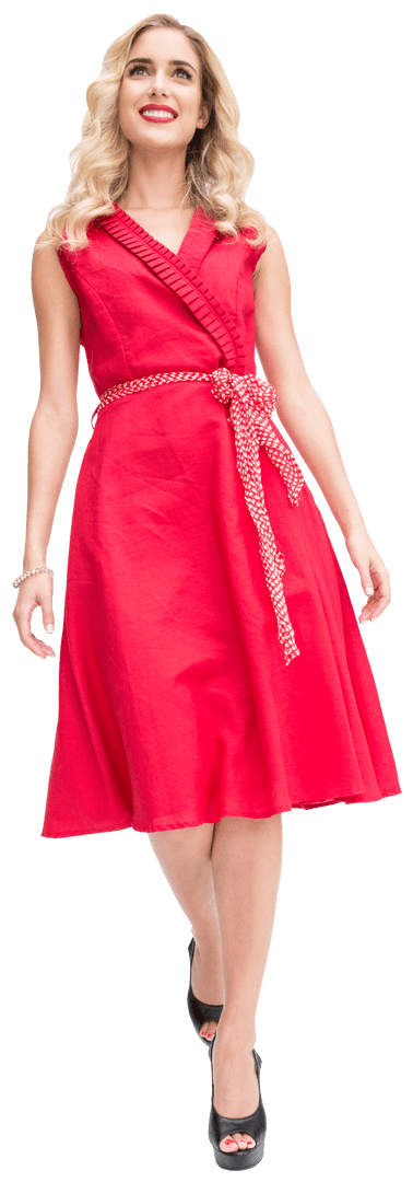 Smiling Woman in Red Dress with Transparent Background