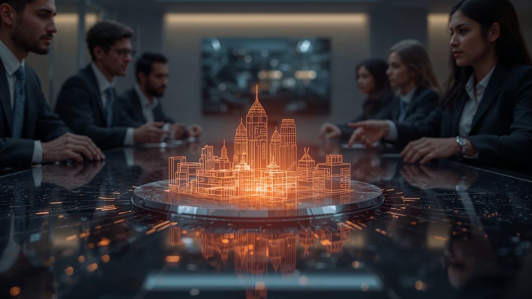 Business Meeting on Futuristic City Development with Holographic Model