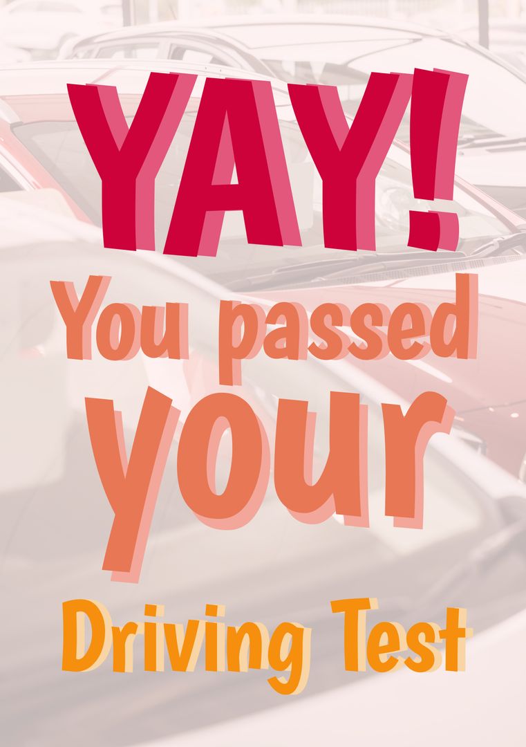 Colorful Congratulations on Passing Driving Test with Parked Cars Background - Download Free Stock Templates Pikwizard.com