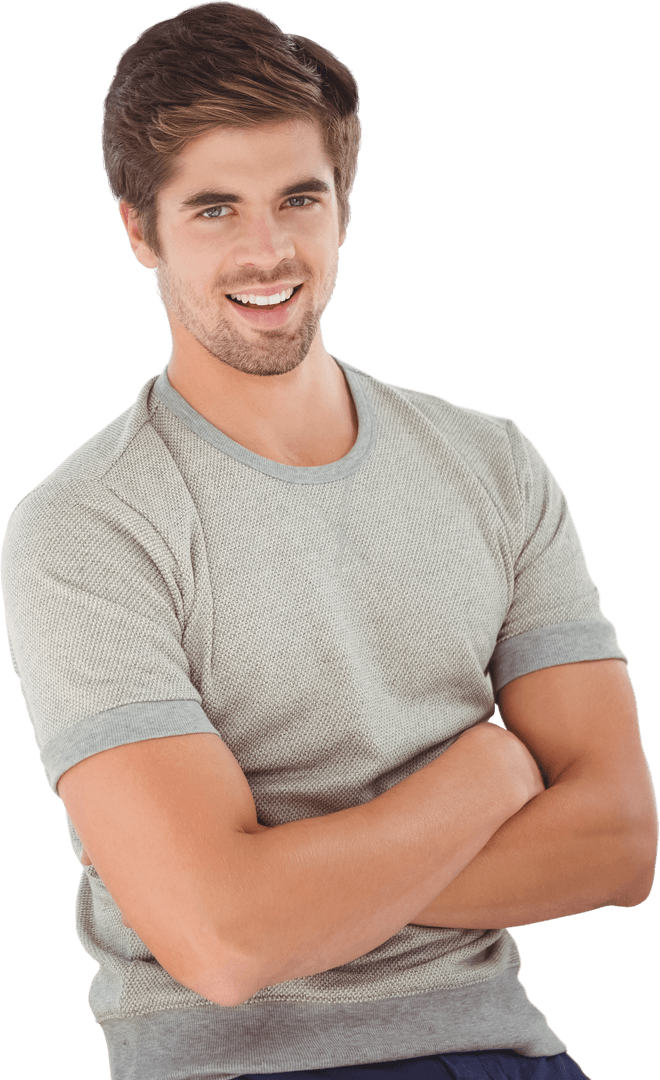 Confident Young Man with Arms Crossed on White Transparent Background