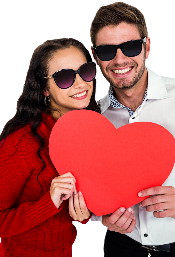 Smiling Couple with Sunglasses Holding Paper Heart on Transparent Background - Download Free Stock Images Pikwizard.com