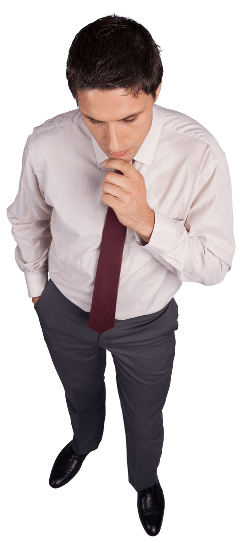 Transparent View of Contemplating Businessman Touching Chin