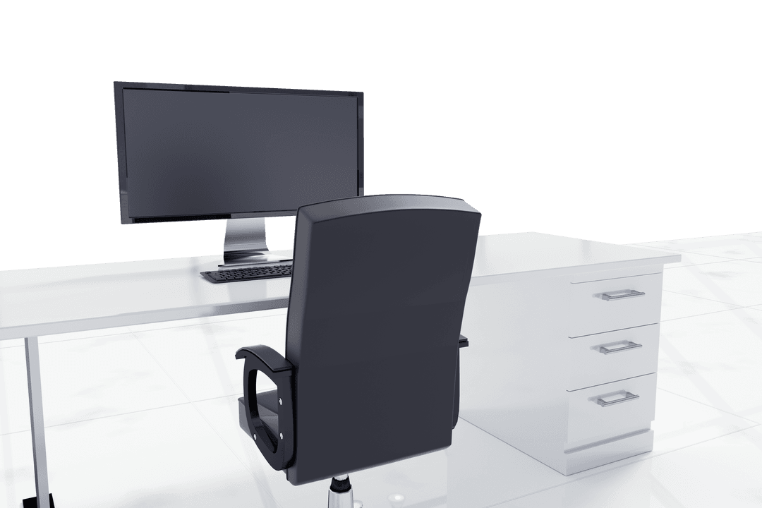 Transparent Office Workspace with Desk and Chair Arrangement