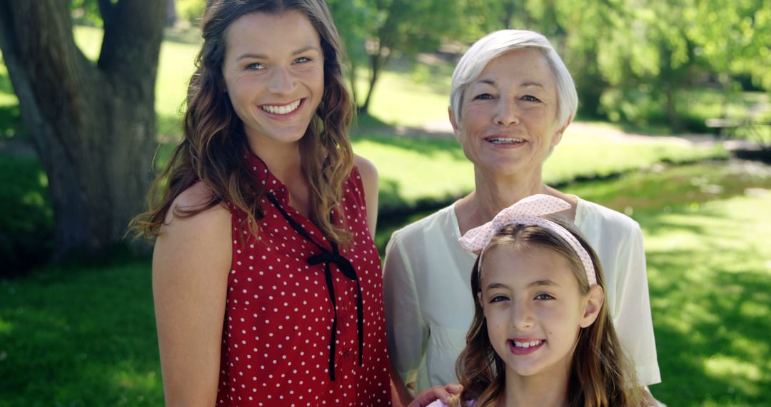 Three Generations of Women Smiling Outdoors - Free Images, Stock Photos and Pictures on Pikwizard.com