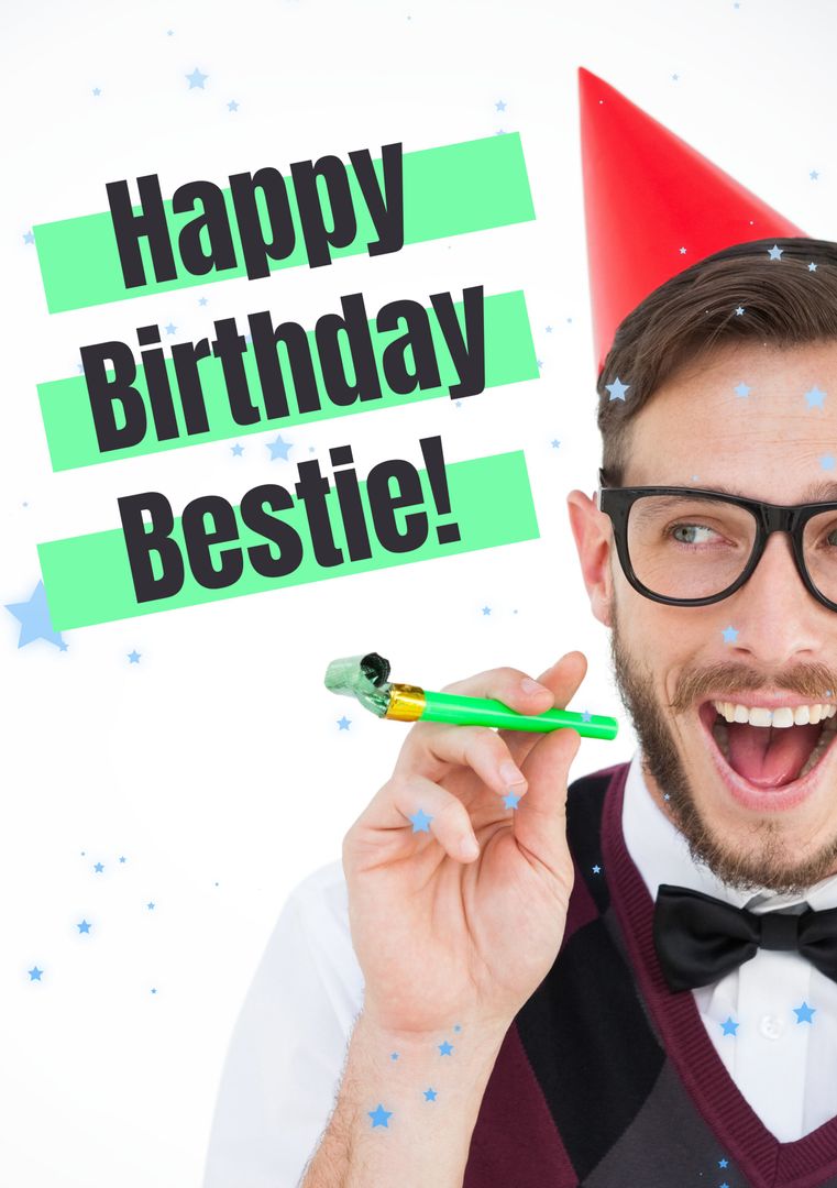 Man Celebrating Birthday with Party Hat and Noise Maker - Download Free Stock Templates Pikwizard.com