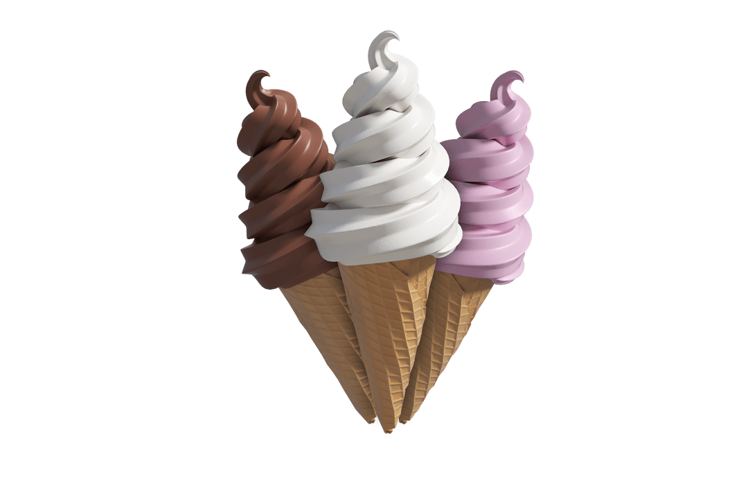 Colorful Ice Cream Trio on Transparent Background