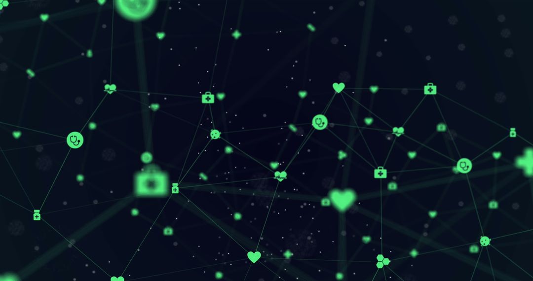 Connection Network with Digital Icons on Black Background