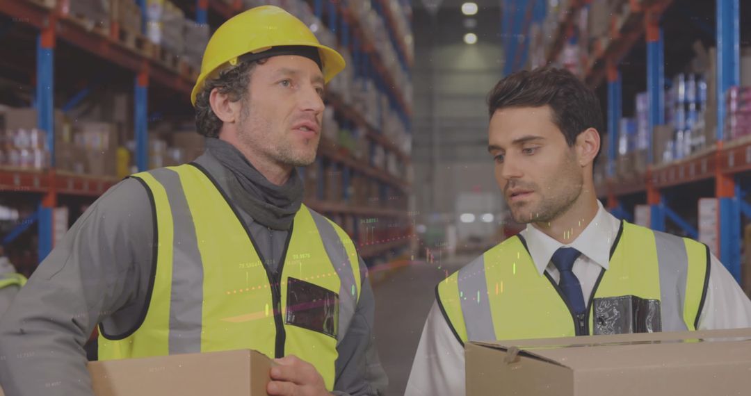 Warehouse Workers Collaborating on Shipping Data Integration