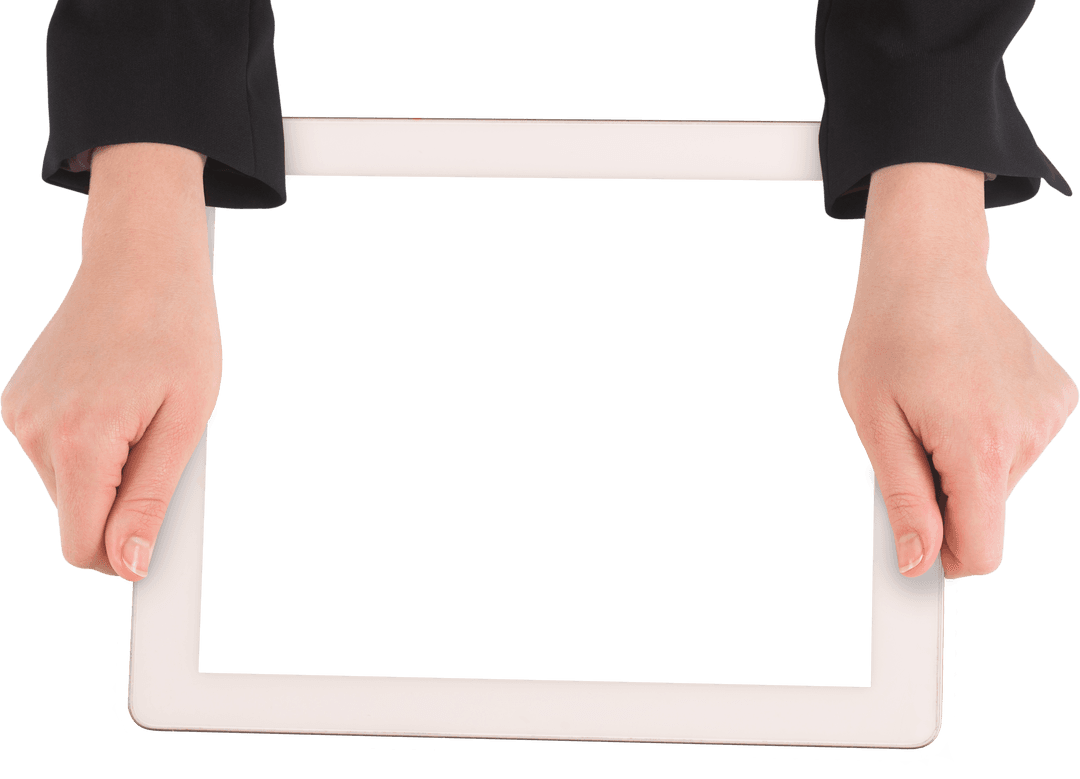Hands Holding Tablet with Copy Space on Transparent Background